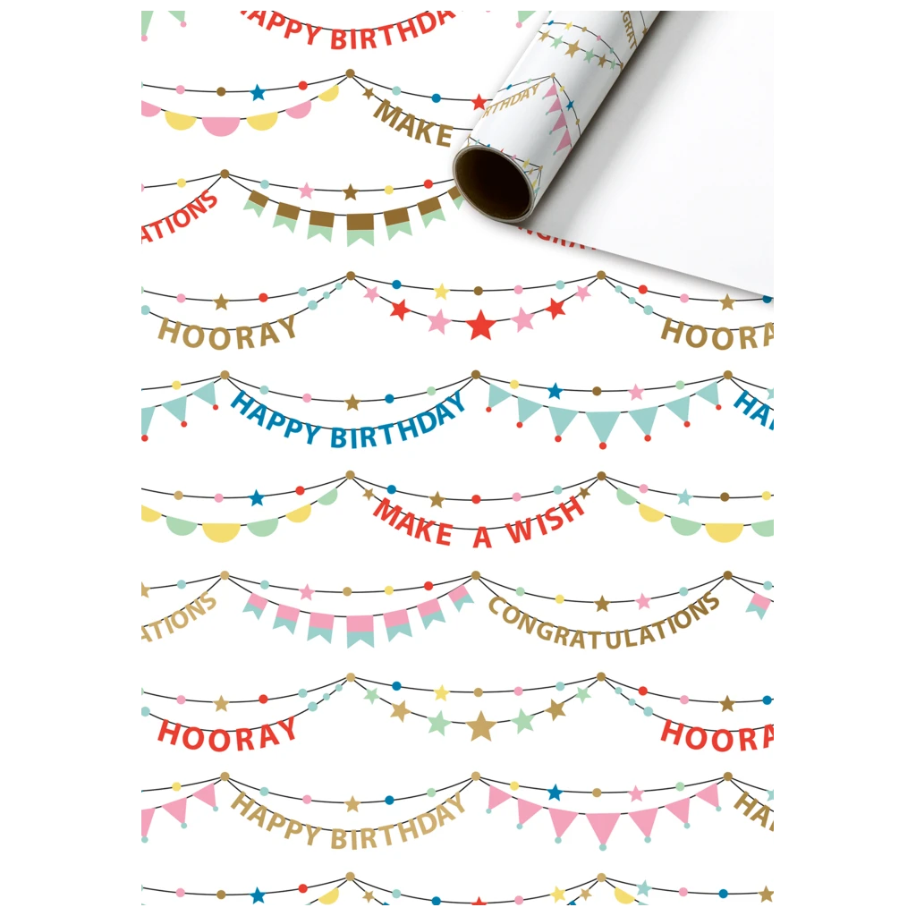 Geschenkpapier „Pierrot“ | 70 cm × 2 m, 80 g/m², weiß/bunt