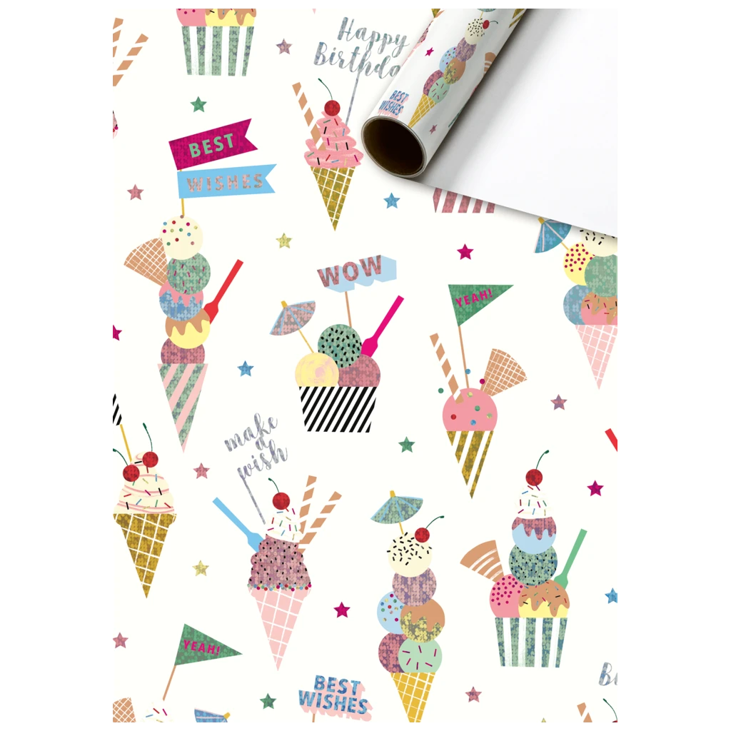 Geschenkpapier „Gelato“ | 70 cm × 1,5 m, 76 g/m², weiß/mehrfarbig