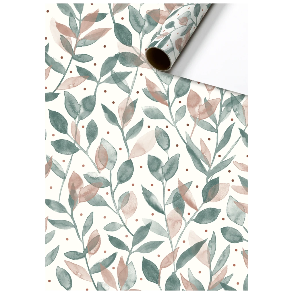 Geschenkpapier „Merrit“ | 70 cm × 2 m, 80 g/m², weiß/salbei