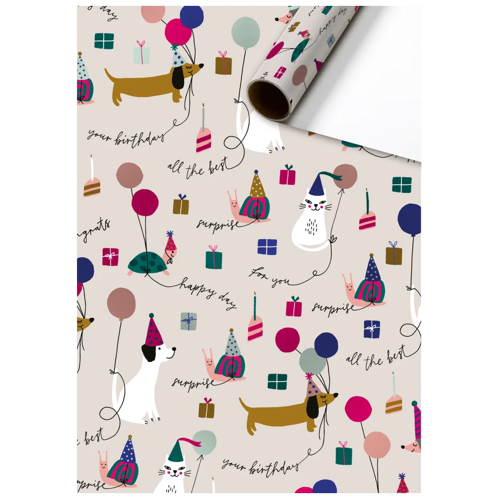 Geschenkpapier „Murphy“ | 70 cm × 1,5 m, 76 g/m², beige/mehrfarbig
