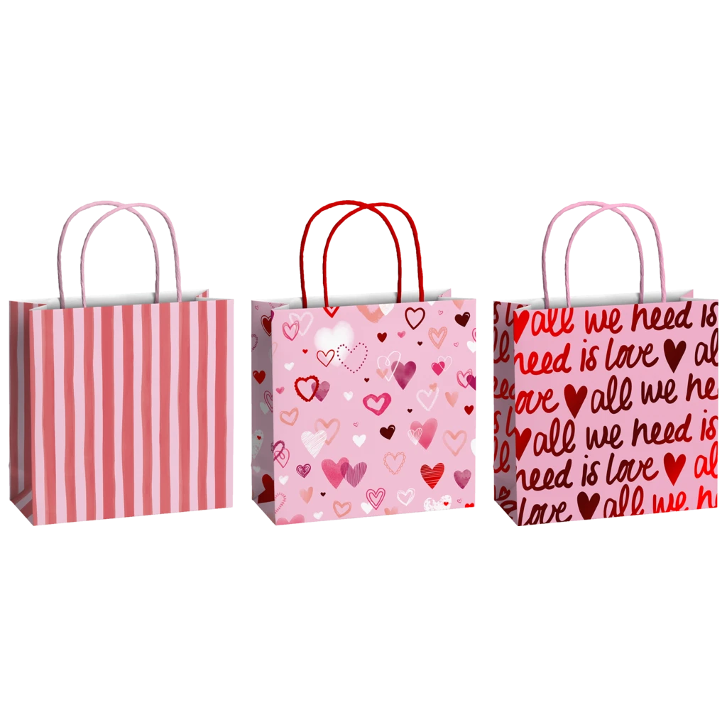 Geschenktaschen-Set „Amaia“ | 20×20×8 cm, 200 g/m², rosa/rot, 3 Stück