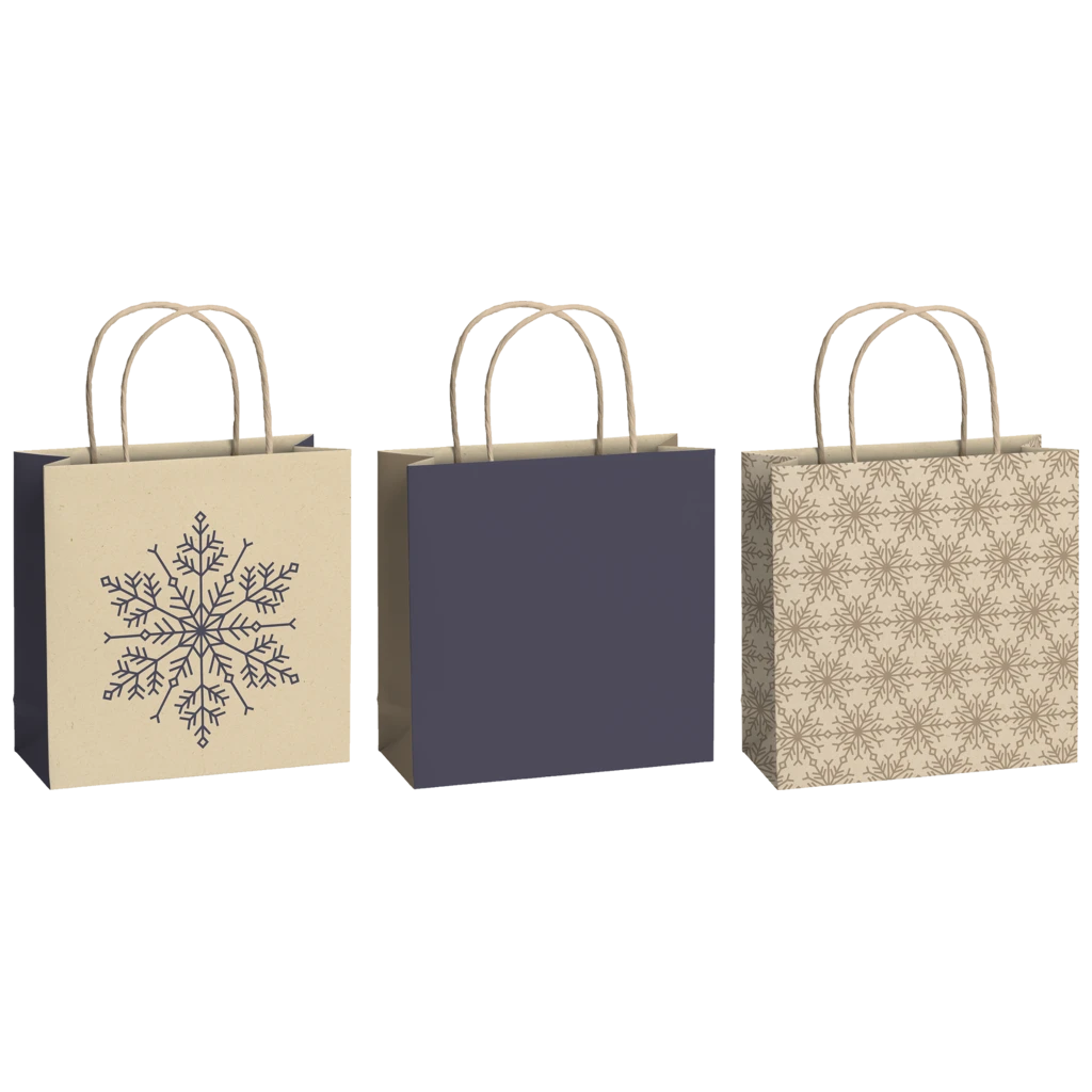 Geschenktasche „Isobel“ | 20×20×8 cm, 220 g/m², beige/dunkelblau