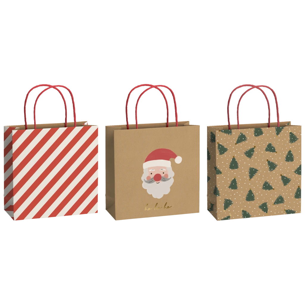 Geschenktaschen-Set „Kian“ | 20×20×8 cm, 200 g/m², rot/braun, 3 Stück