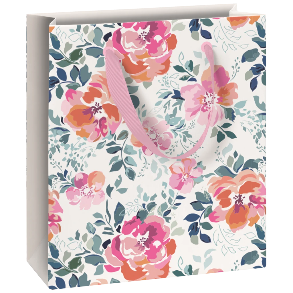 Gift Bag “Roses” | 18×21×8 cm, 180 gsm, white/light rose