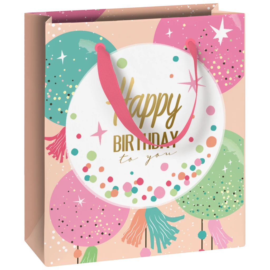 Gift Bag “Party balloons” | 18×21×8 cm, 180 gsm, white/beige