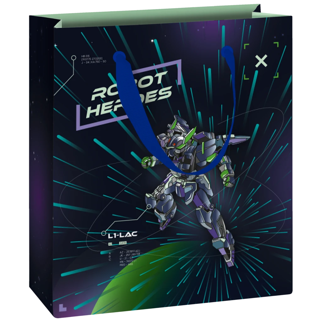 Gift Bag “Robot” | 18×21×8 cm, 250 gsm, blue/dark blue