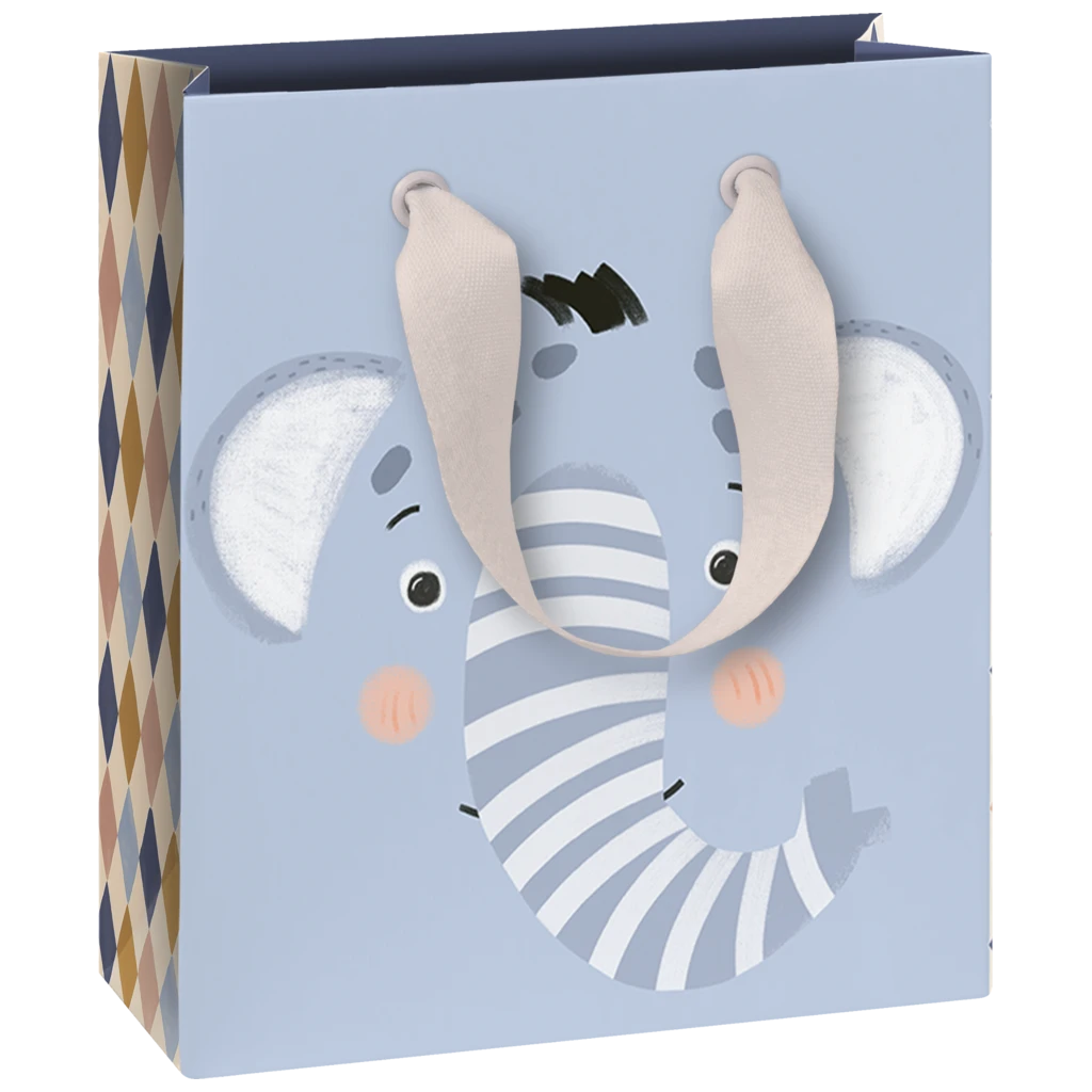Geschenktasche „Buba“ | 18×21×8 cm, 230 g/m², hellblau/hellbraun
