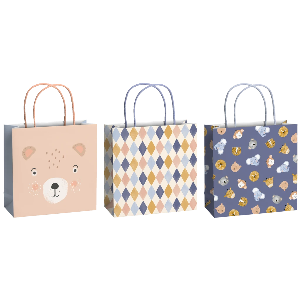 Geschenktaschen-Set „Buba“ | 20×20×8 cm, 200 g/m², mehrfarbig, pastell, 3 Stück
