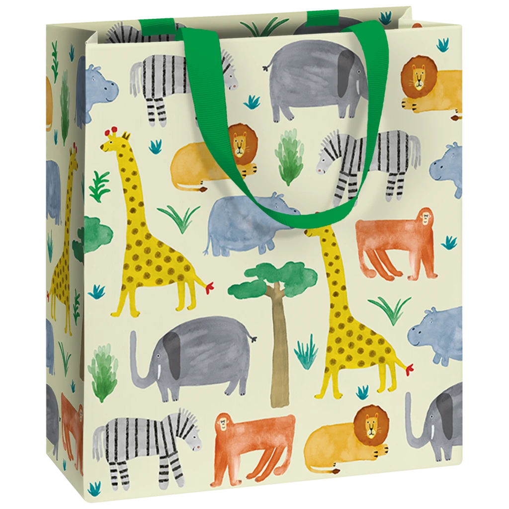 Gift Bag “Timba” | 18×21×8 cm, 250 gsm, light beige/multi-coloured
