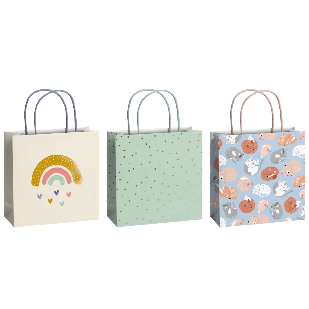 Geschenktaschen-Set „Hiroko“ | 20×20×8 cm, 200 g/m², mehrfarbig, pastell