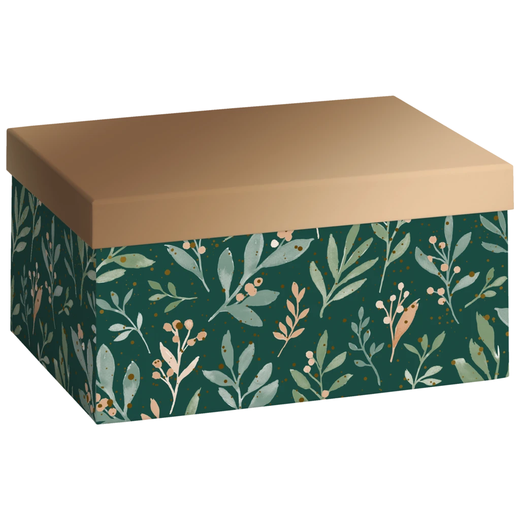 Geschenkbox „Arona“ | 16×12×24 cm, 120 g/m², dunkelgrün/bronzegold