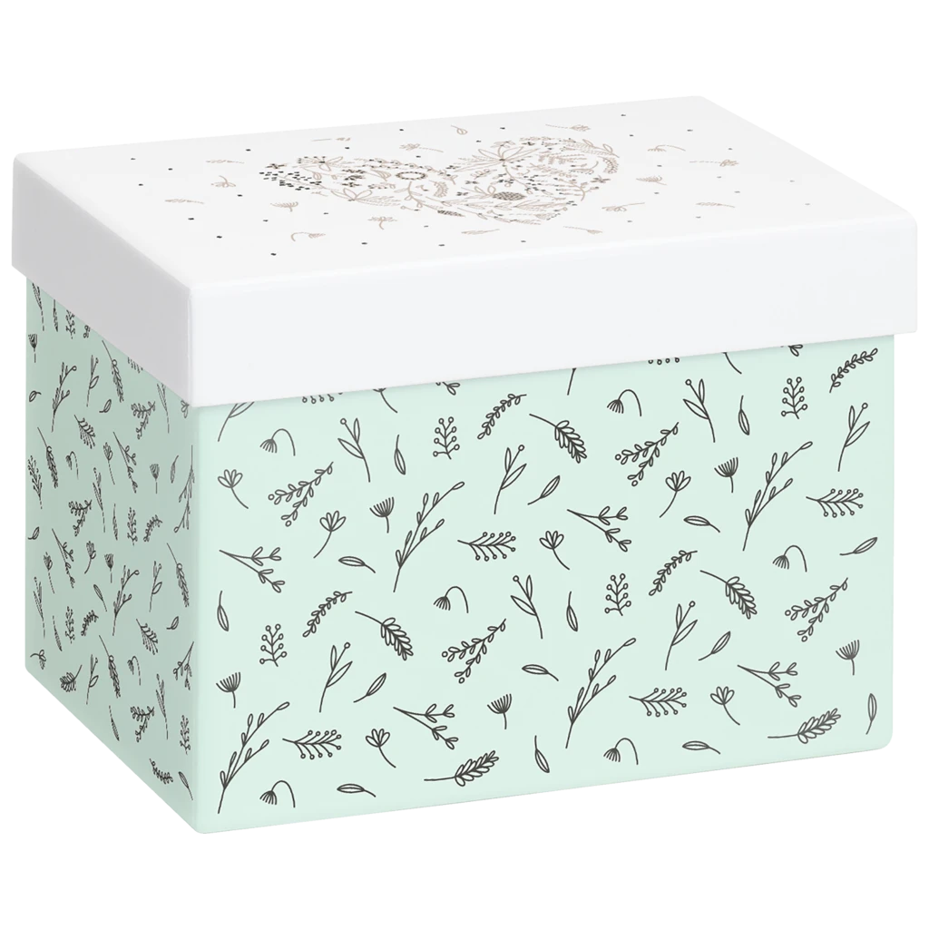 Geschenkbox „Eldana“ | 12×12×16,5 cm, 120 g/m², pearl/mintgrün