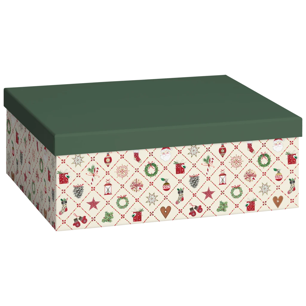 Geschenkbox „Kirsten“ | 24×12×33 cm, 120 g/m², hellbeige/dunkelgrün