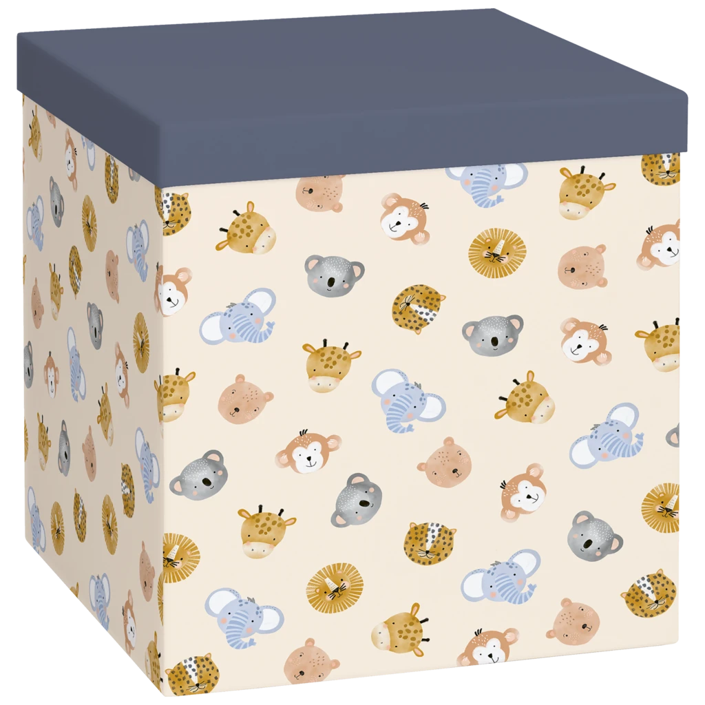 Geschenkbox „Buba“ | 23×24×23 cm, 120 g/m², hellbeige/dunkelblau