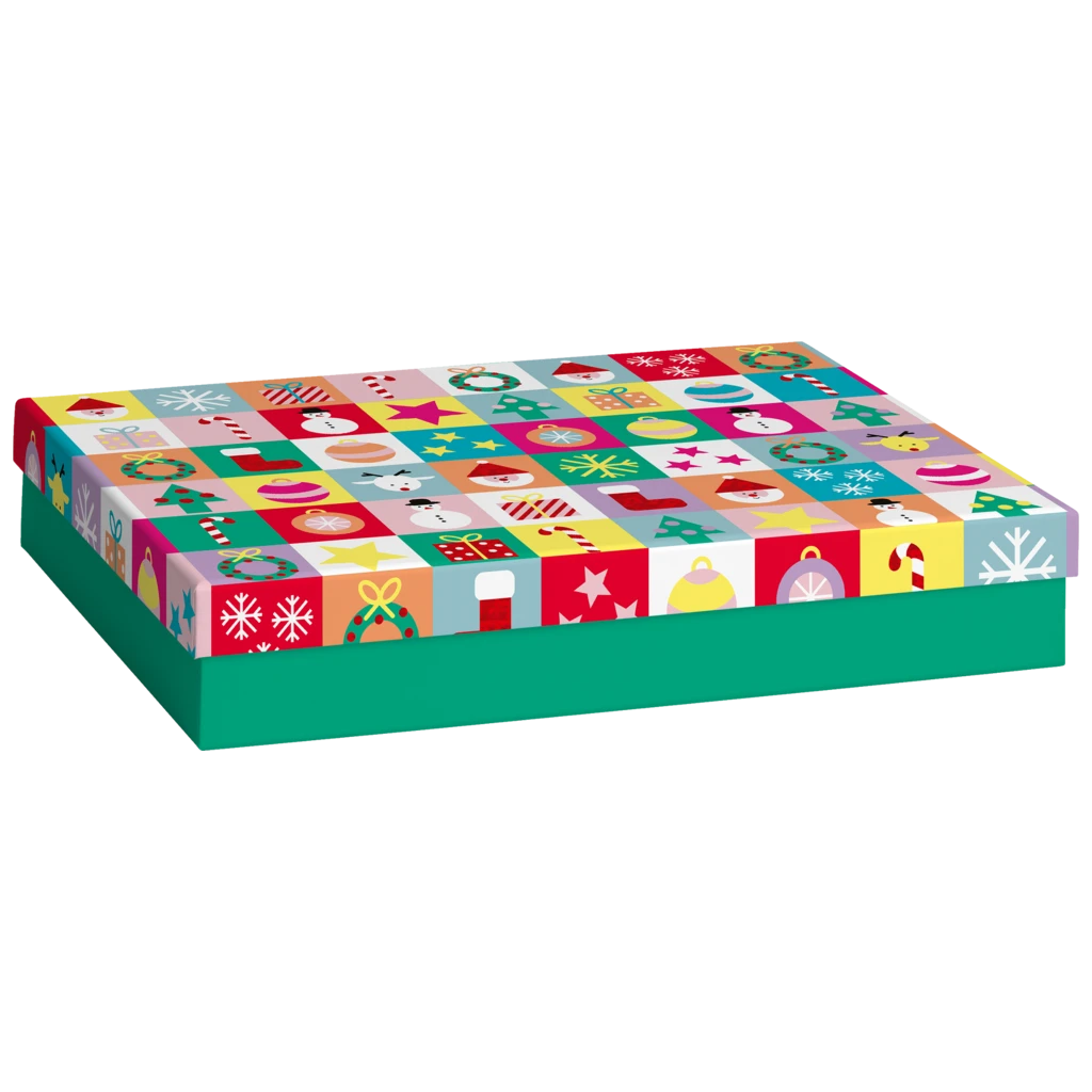 Geschenkbox „Dimitri“ | 24×6×33 cm, grün/mehrfarbig