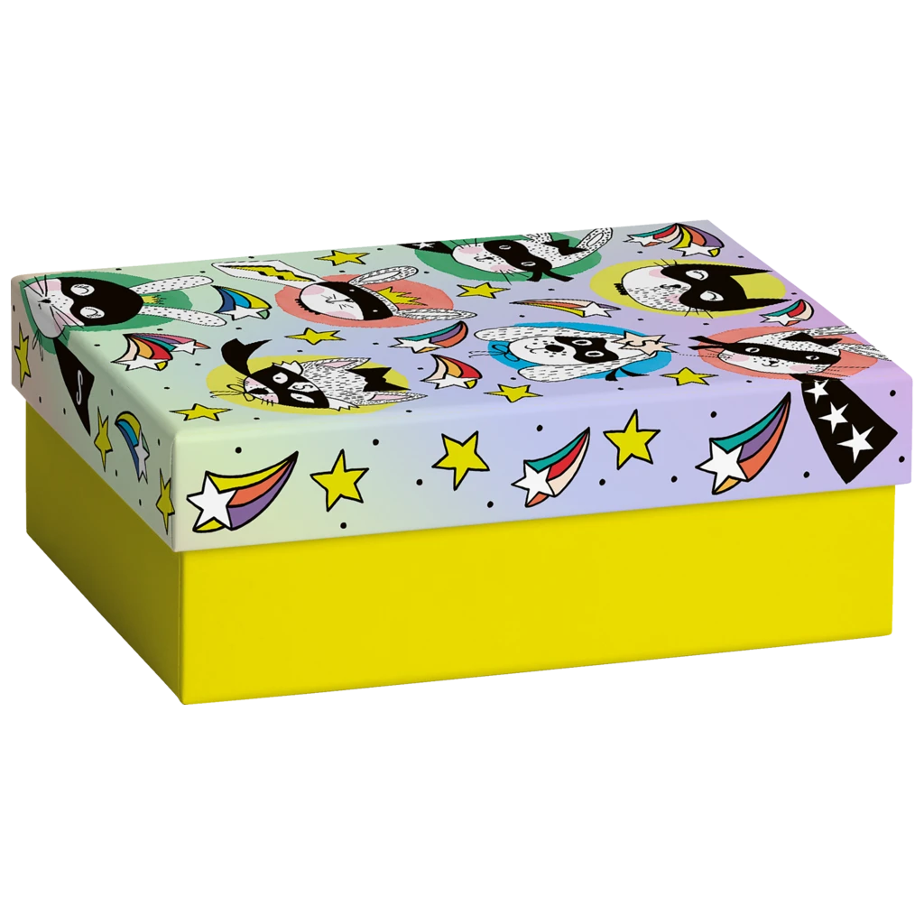 Boîte cadeau | 16,5×6×12 cm, jaune/arc-en-ciel