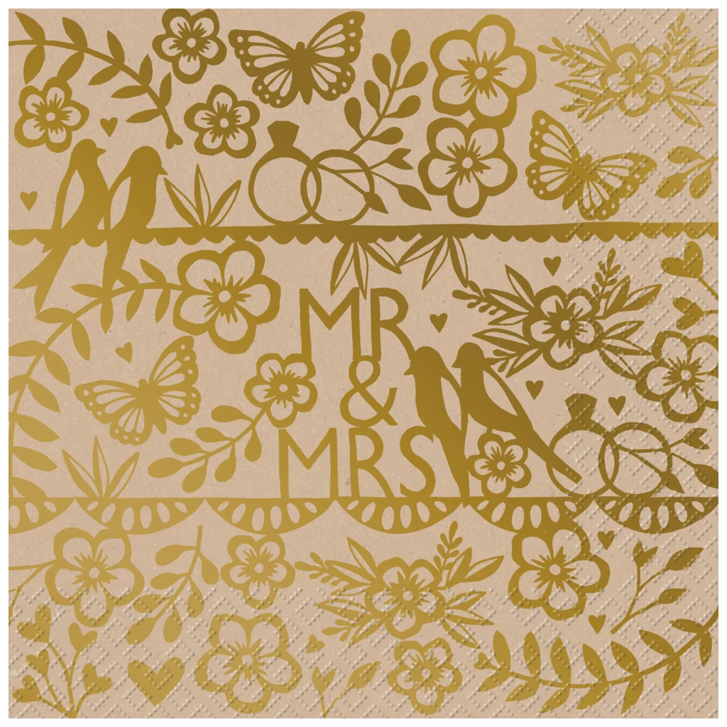 Servietten „Anouk“ | 33×33 cm, hellbraun/gold, 20 Stück