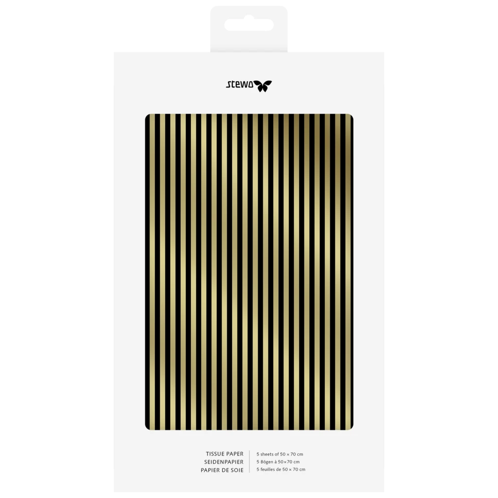 Seidenpapier „Linial“ | 50×70 cm, 30 g/m², schwarz/gold, 5 Stück