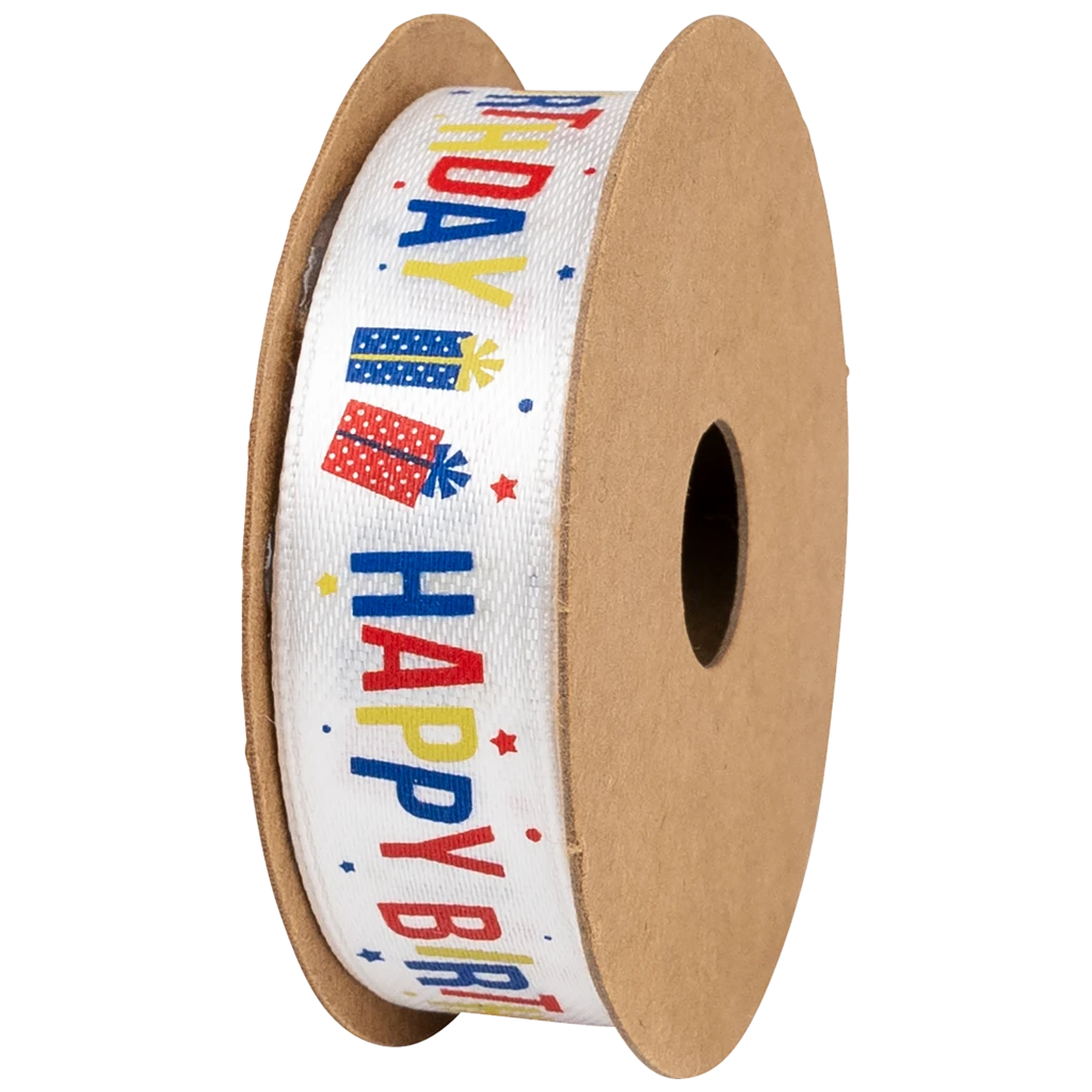 Geschenkband | Satin Polyester, 15 mm × 3 m, weiß/multicolor