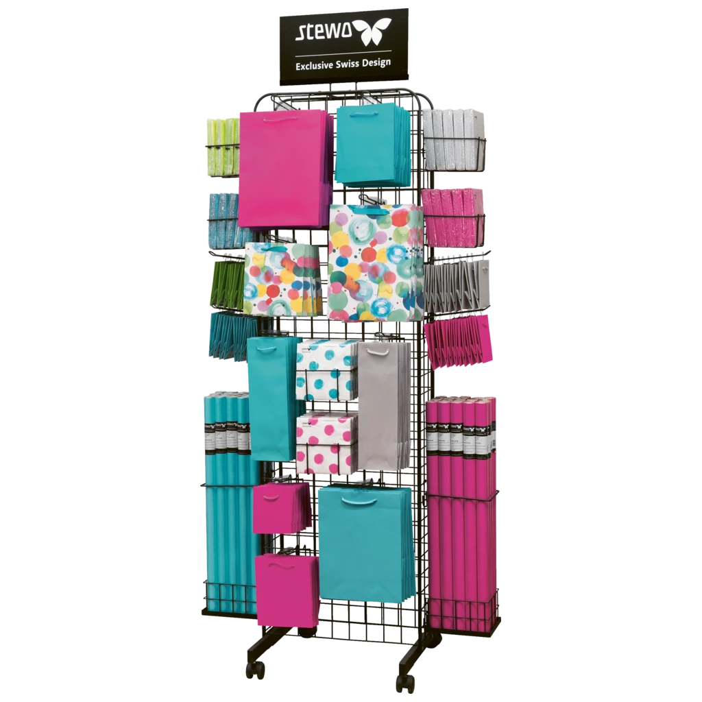 Bodendisplay „Tragetaschenständer“ Multi | 510×1990×520 mm, RAL 9005, schwarz