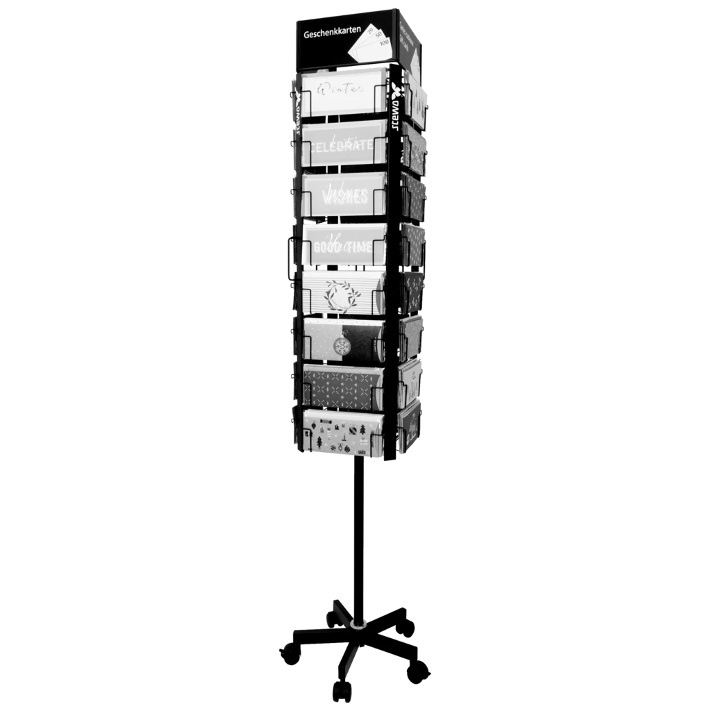 Boden-Drehdisplay „Geschenkkarten-Drehdisplay gross“ | Ø 460 mm 1900 mm, RAL 9005, schwarz